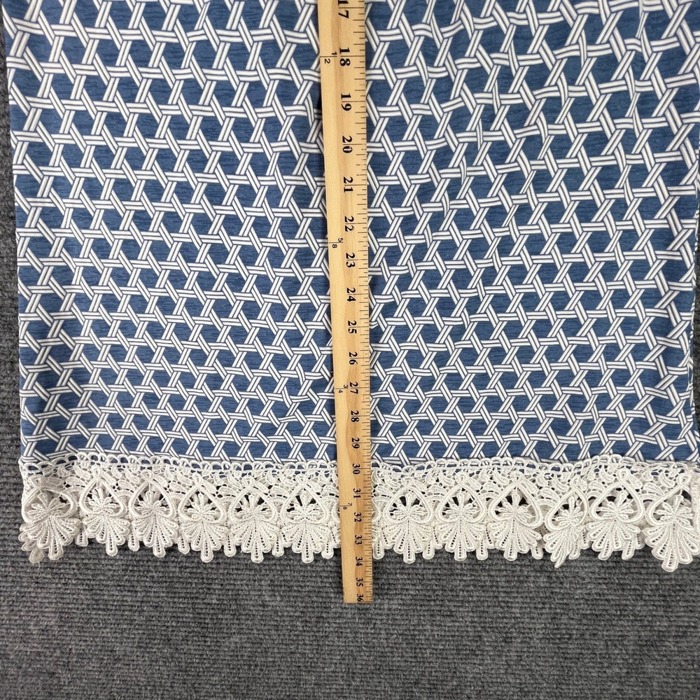 2 B Together Blue White Geo Print‎ Crochet Lace Trim Shift Dress M Boho Resort - Picture 9 of 11